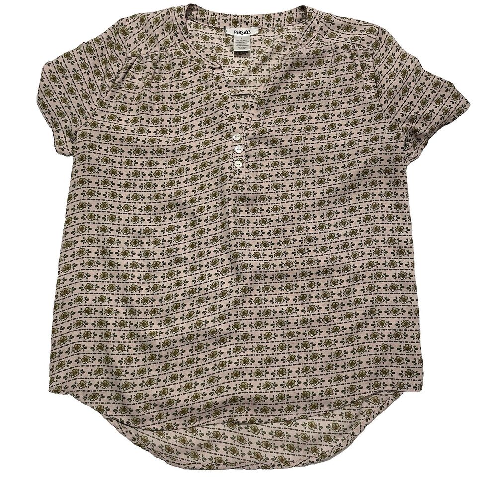 Persaya Size Small Rose Pink Boho Cottagecore Short Sleeve Floral Blouse